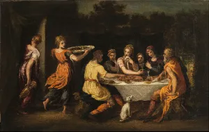 Lot entertaining the Angels (oil on canvas on wood panel) Lot entertaining the Angels (oil on canvas on wood panel)