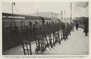 Luggage porters awaiting the arrival of a train at Waterloo Station, London (b/w photo) Luggage porters awaiting the arrival of a train at Waterloo Station, London (b/w photo)