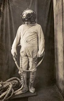 Man with diving suit to protect him from fire Man with diving suit to protect him from fire