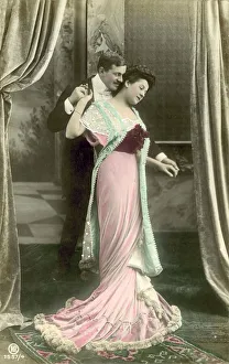 Man making advances on fashionable lady (colour photo) Man making advances on fashionable lady (colour photo)