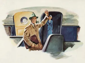 Man Waves Goodbye as He Boards an Airplane, 1948 (screen print) Man Waves Goodbye as He Boards an Airplane, 1948 (screen print)