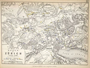 Switzerland Collection: Map of the Battle of Zurich, published by William Blackwood and Sons, Edinburgh & London