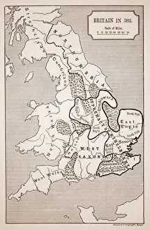 Map of Britain in 593, printed by Stanford's Geographical Establishment (litho) Map of Britain in 593, printed by Stanford's Geographical Establishment (litho)