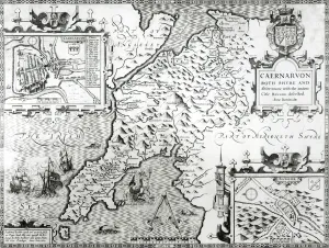 Map of Caernarvon, 1616 (engraving) (b/w photo) Map of Caernarvon, 1616 (engraving) (b/w photo)