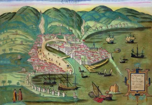 Map of Chios, from Civitates Orbis Terrarum by Georg Braun (1541-1622 Map of Chios, from Civitates Orbis Terrarum by Georg Braun (1541-1622