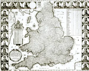Map of England and Wales, 1644 (engraving) (b/w photo) Map of England and Wales, 1644 (engraving) (b/w photo)