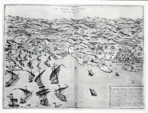 Map of the Taking of Tunis by the Spanish in 1573 (engraving) (b/w photo) Map of the Taking of Tunis by the Spanish in 1573 (engraving) (b/w photo)