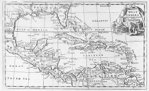 Map of the West Indies, Florida and South America (engraving) (b/w photo) Map of the West Indies, Florida and South America (engraving) (b/w photo)