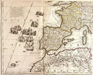 Maps Collection: Map of the Western Mediterranean countries: France, Spain