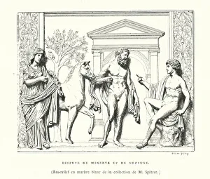 Marble bas-relief depicting the dispute between Minerva and Neptune (engraving) Marble bas-relief depicting the dispute between Minerva and Neptune (engraving)