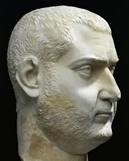 Roman Civilization Antiquity Prints: Marble head of Emperor Decimo Celio Balbinus