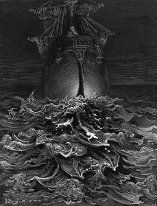 The Mariner gazes on the ocean and laments his survival while all his fellow sailors have died The Mariner gazes on the ocean and laments his survival while all his fellow sailors have died