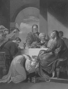 Mary anointing Jesus feet, St John 12, Verse 1-9 (engraving) Mary anointing Jesus feet, St John 12, Verse 1-9 (engraving)