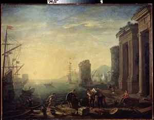 Matin dans le port. Morning in the Harbour. Peinture de Claude Gellee dit le Lorrain (1600-1682). Huile sur toile, 1630 Matin dans le port. Morning in the Harbour. Peinture de Claude Gellee dit le Lorrain (1600-1682). Huile sur toile, 1630
