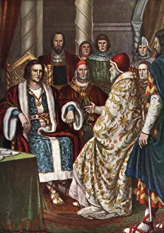 The meeting between king of Franks Pepin the Brief (715-768) and Pope Stephen (Stephanus) II (752-757) The meeting between king of Franks Pepin the Brief (715-768) and Pope Stephen (Stephanus) II (752-757)
