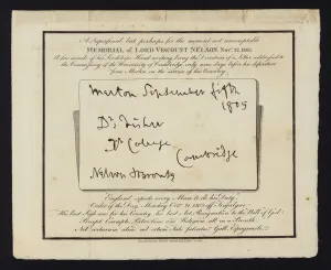 Memorial to Lord Nelson, 12 November 1805 (engraving) Memorial to Lord Nelson, 12 November 1805 (engraving)