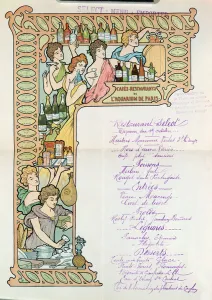 Menu from the Cafe Restaurants from the Aquarium de Paris (colour litho) Menu from the Cafe Restaurants from the Aquarium de Paris (colour litho)