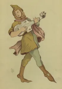 Minstrel of the reign of Edward I, 1307 (colour litho) Minstrel of the reign of Edward I, 1307 (colour litho)