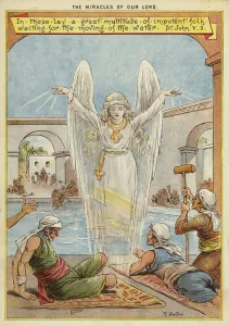 The Miracles of Christ: sick people waiting for the moving of the water by an angel The Miracles of Christ: sick people waiting for the moving of the water by an angel