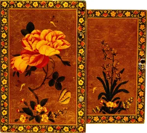 The front and back of a mirror case painted with a hyacinth and a rose respectively The front and back of a mirror case painted with a hyacinth and a rose respectively
