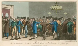 A Modern Hell; Bob's first introduction to gaming (coloured engraving) A Modern Hell; Bob's first introduction to gaming (coloured engraving)