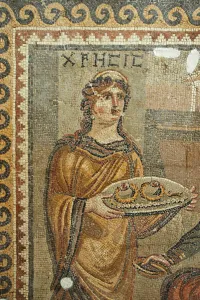 Detail of the mosaic of Chresis, from Daphne (mosaic) Detail of the mosaic of Chresis, from Daphne (mosaic)
