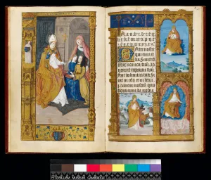 Ms 159, fol 2v & 3r Anne of Brittany presented to St Claude Ms 159, fol 2v & 3r Anne of Brittany presented to St Claude