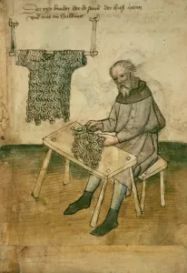 Ms Amb 3172 Armourer Making a Hauberk (pen & ink on paper) Ms Amb 3172 Armourer Making a Hauberk (pen & ink on paper)