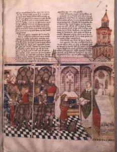 Ms Fr 343 fol. 7 The quest for the Holy Grail and Arthur's death Ms Fr 343 fol. 7 The quest for the Holy Grail and Arthur's death
