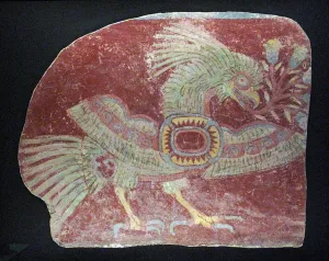 Mural fragment of an allegorical quetzal, Early Classic period Mural fragment of an allegorical quetzal, Early Classic period