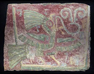 Mural fragment of a quetzal with singing virgula, Early Classic period Mural fragment of a quetzal with singing virgula, Early Classic period