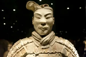 Museum; portrait; standing warrior painted with original colour Museum; portrait; standing warrior painted with original colour