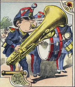 Musician . Engraving in 'Comic Military Alphabet'. Fifth series. Epinal imaging Musician . Engraving in 'Comic Military Alphabet'. Fifth series. Epinal imaging