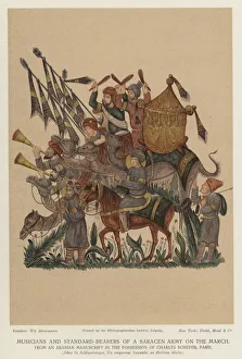 Musicians and standard-bearers of a Saracen army on the march (colour litho) Musicians and standard-bearers of a Saracen army on the march (colour litho)