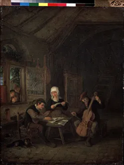 Musiciens de village (Rural Musicians). Violoniste et violoncelliste jouant dans une maison Musiciens de village (Rural Musicians). Violoniste et violoncelliste jouant dans une maison