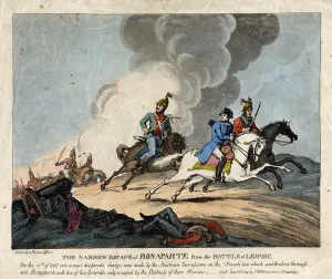 THE NARROW ESCAPE OF BONAPARTE FROM THE BATTLE OF Leipzig, 1814 (engraving) THE NARROW ESCAPE OF BONAPARTE FROM THE BATTLE OF Leipzig, 1814 (engraving)