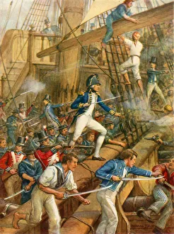 Nelson boarding the San Nicolas (colour litho) Nelson boarding the San Nicolas (colour litho)