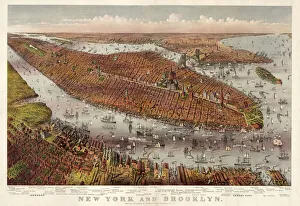 New York and Brooklyn, pub. 1875 (colour lithograph) New York and Brooklyn, pub. 1875 (colour lithograph)