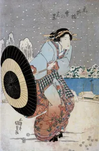 Night Snow Scene at Motonoyanagi Bridge, c.1825 (woodblock print) Night Snow Scene at Motonoyanagi Bridge, c.1825 (woodblock print)