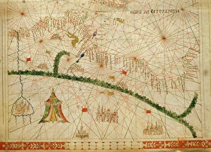 Maps Collection: North Africa, from a nautical atlas, 1520 (ink on vellum) (detail from 330916)