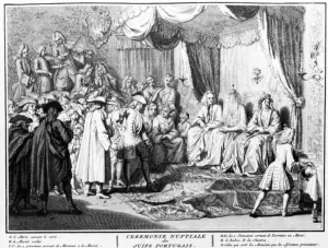 Nuptial ceremony of Portuguese Jews in Amsterdam, 1723 (engraving) Nuptial ceremony of Portuguese Jews in Amsterdam, 1723 (engraving)