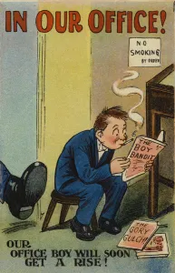 Office boy about to get a rise (colour litho) Office boy about to get a rise (colour litho)