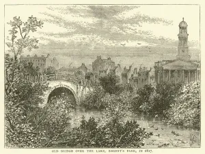 Old Bridge over the Lake, Regent's Park, in 1817 (engraving) Old Bridge over the Lake, Regent's Park, in 1817 (engraving)