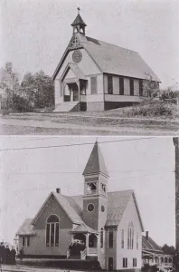Old Orchard Beach, Maine: St John's by the sea, Episcopal Church, Methodist Church (b/w photo) Old Orchard Beach, Maine: St John's by the sea, Episcopal Church, Methodist Church (b/w photo)