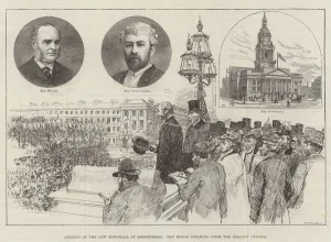 Opening of the New Townhall at Birkenhead, the Mayor speaking from the Balcony outside (engraving) Opening of the New Townhall at Birkenhead, the Mayor speaking from the Balcony outside (engraving)
