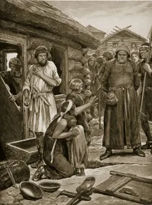 Over-taxed subjects ejected from their houses, illustration from Hutchinson' Over-taxed subjects ejected from their houses, illustration from Hutchinson'