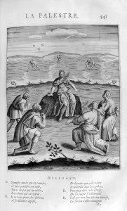The palaestra (ancient Greek wrestling school), 1615 (engraving) The palaestra (ancient Greek wrestling school), 1615 (engraving)