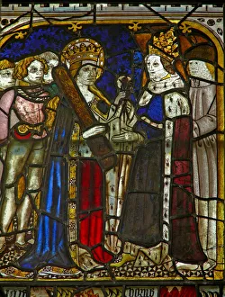 A panel in the east window depicting St Helen with Emperor Constantine (stained glass) A panel in the east window depicting St Helen with Emperor Constantine (stained glass)