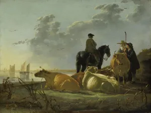 Peasants and Cattle by the River Merwede, c.1655-60 (oil on panel) Peasants and Cattle by the River Merwede, c.1655-60 (oil on panel)