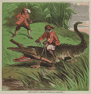 Peter Wilkins comrade captures an alligator (colour litho) Peter Wilkins comrade captures an alligator (colour litho)